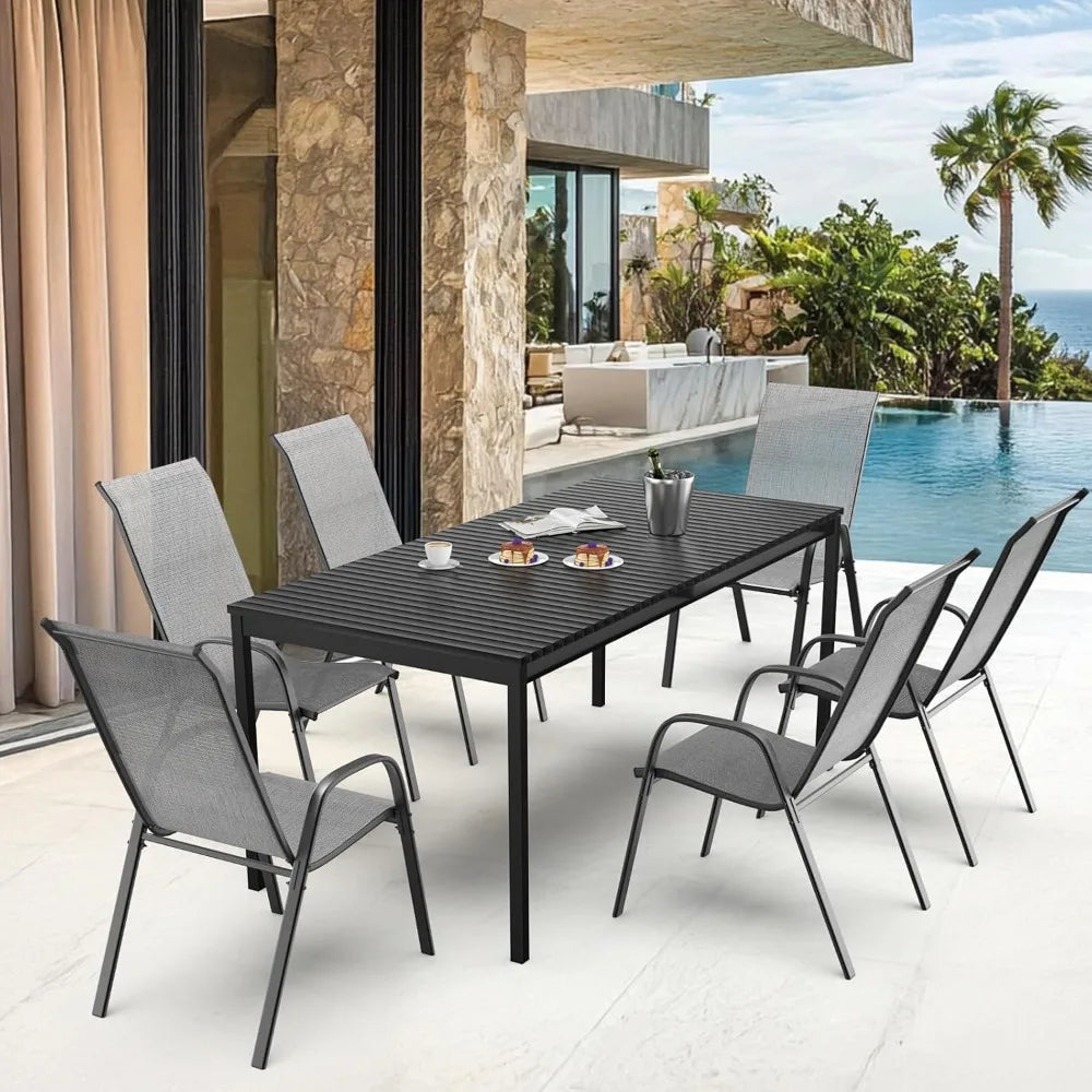 Stackable Outdoor Patio Dining Chairs With High Back And Armrests