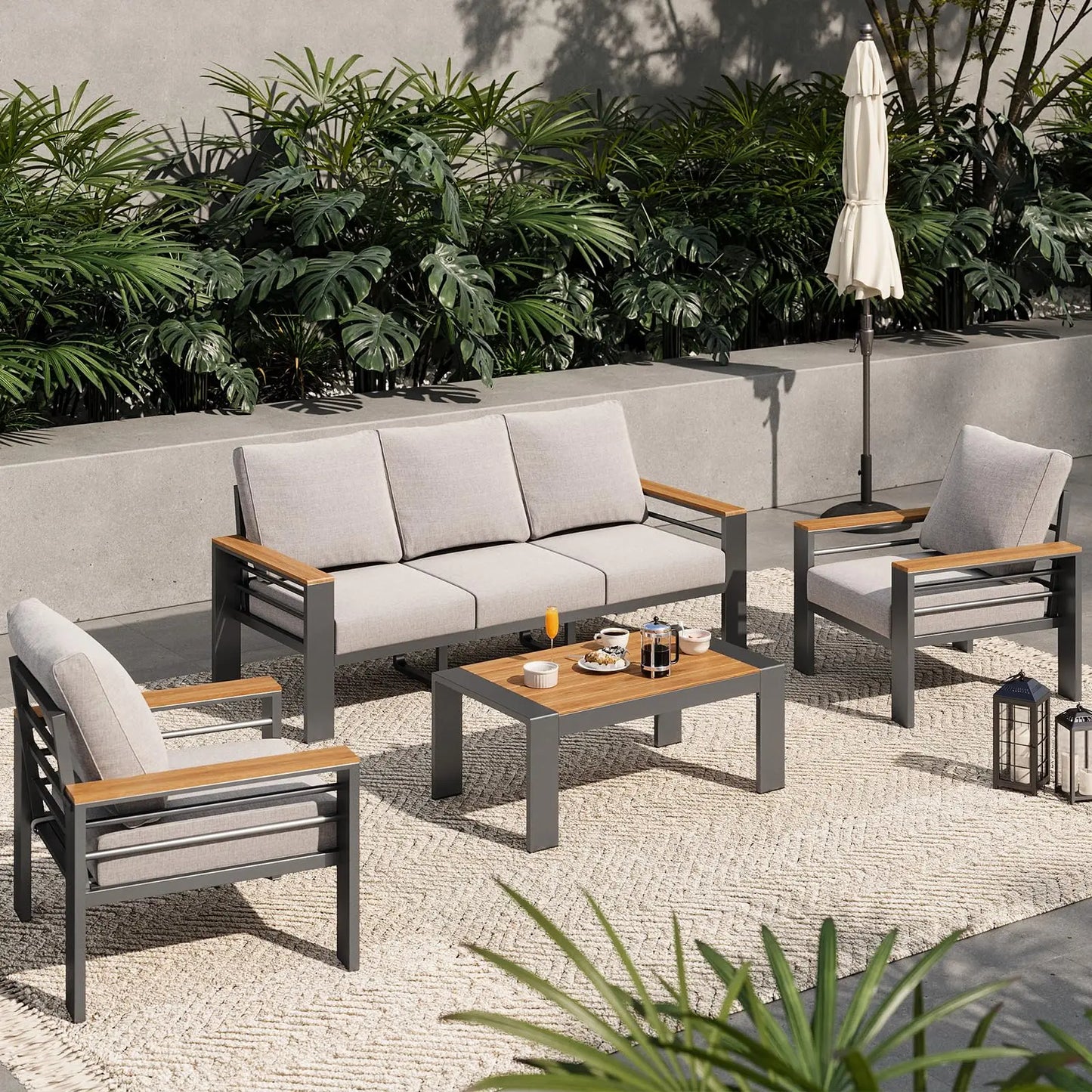 Aluminum Outdoor Patio Furniture Set 7 Seat Sectional Coffee Table