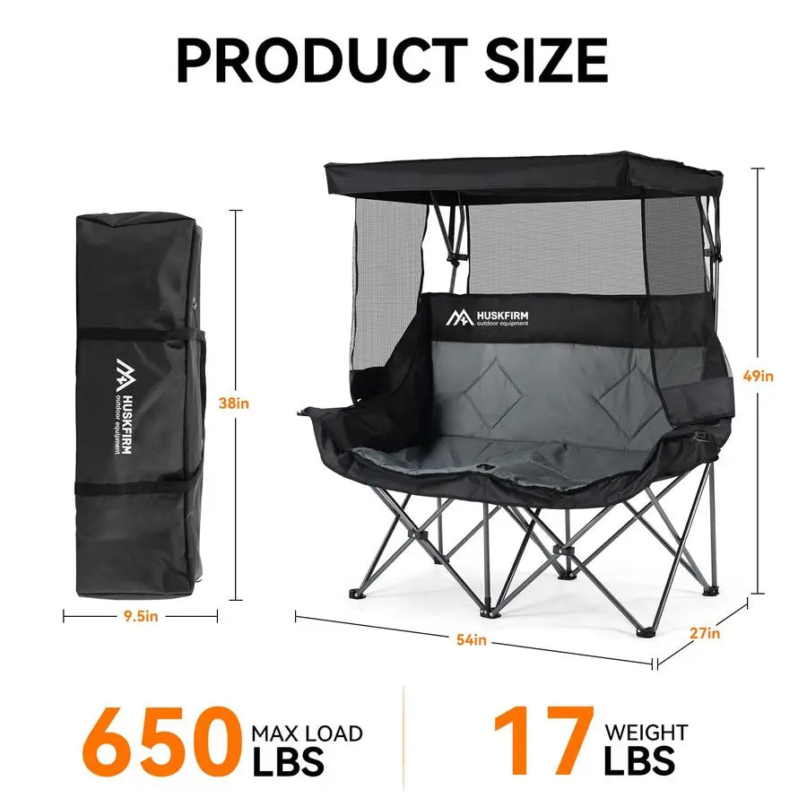 XMSJ Camping Chair With Canopy Shade Folding Double Loveseat