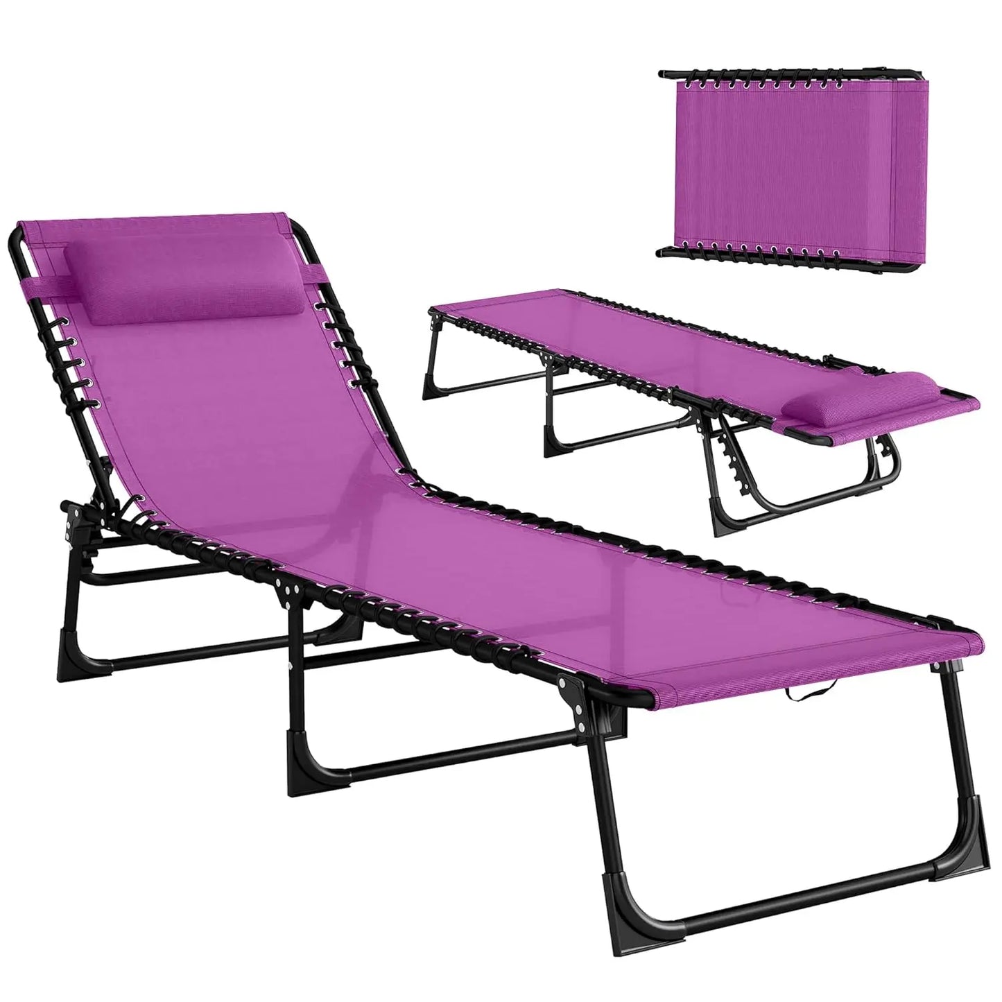 Folding Chaise Lounge Chair Outdoor Sun Lounger With Reclining Back