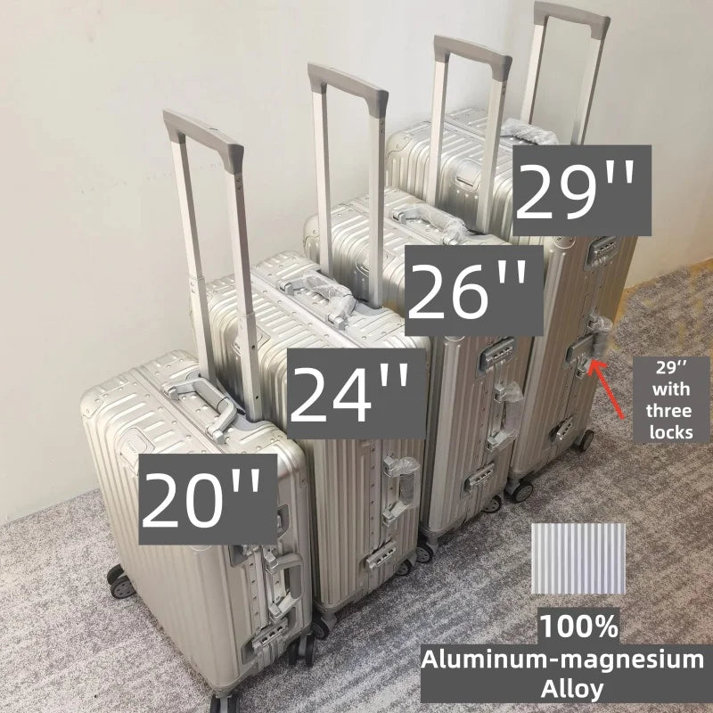 NONECN Aluminum Magnesium Alloy Travel Luggage Rolling Suitcase