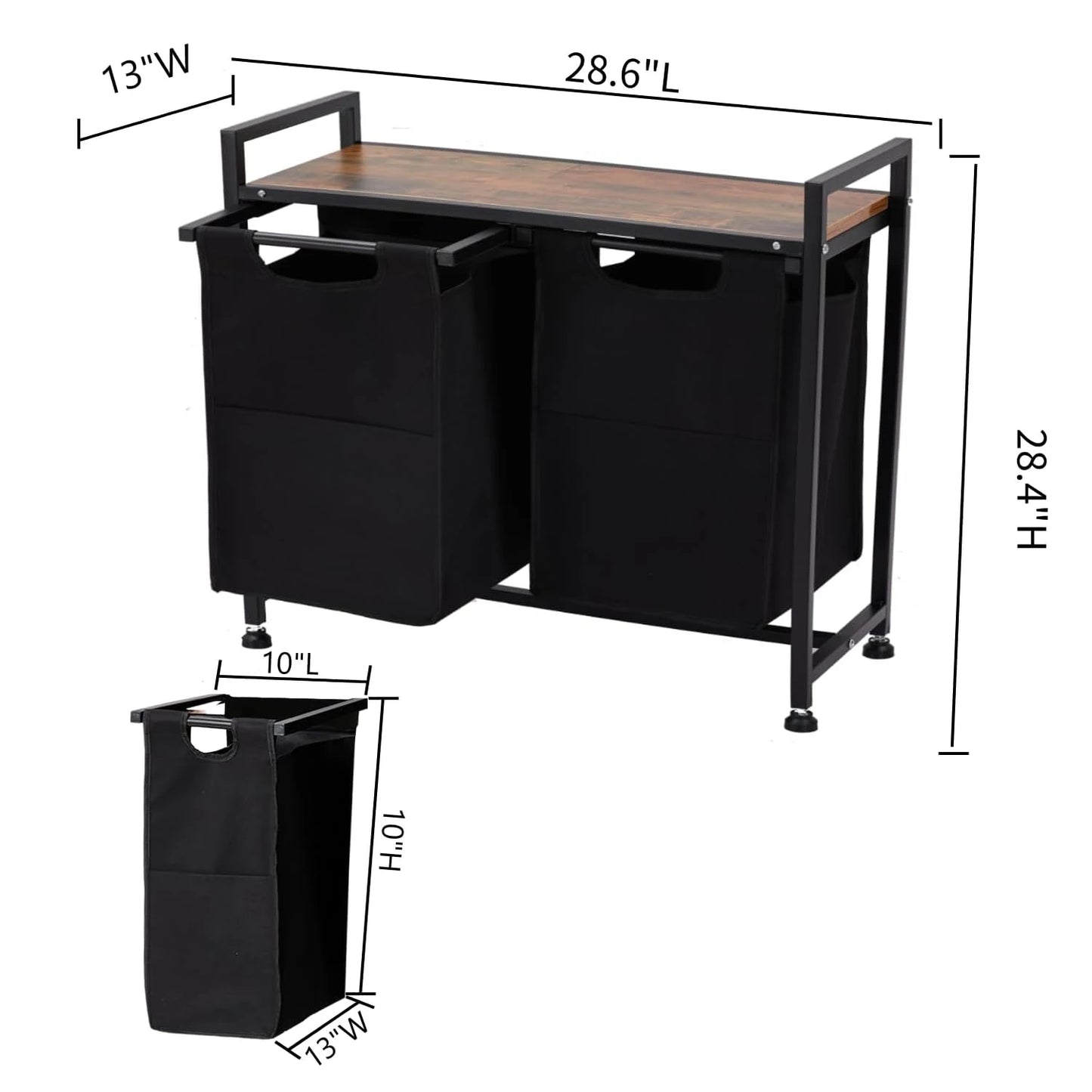 StudysetCN 2-Section Laundry Hamper With Removable Bag Top Shelf