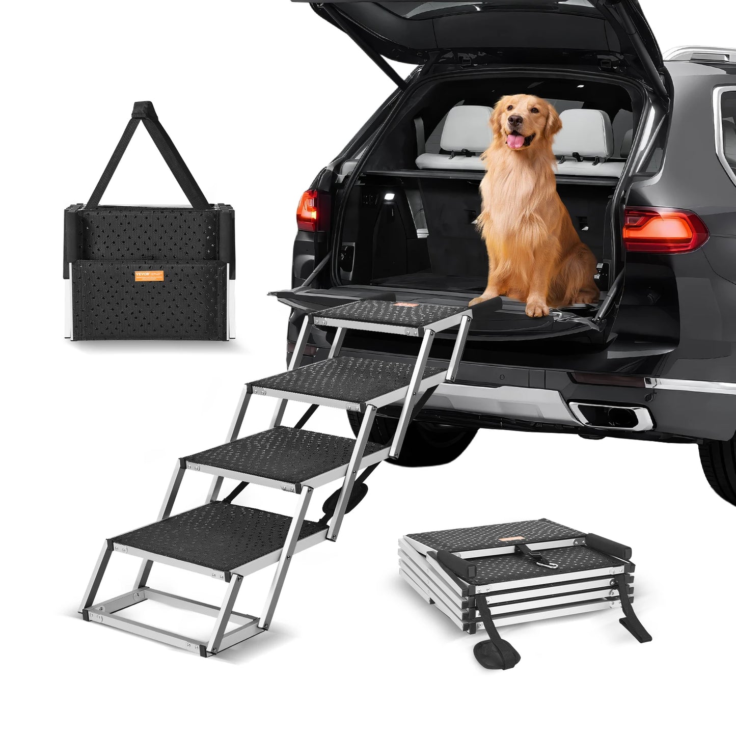 SucceBuy Dog Car Stair Folding Portable Pet Steps Aluminum 150 Lbs