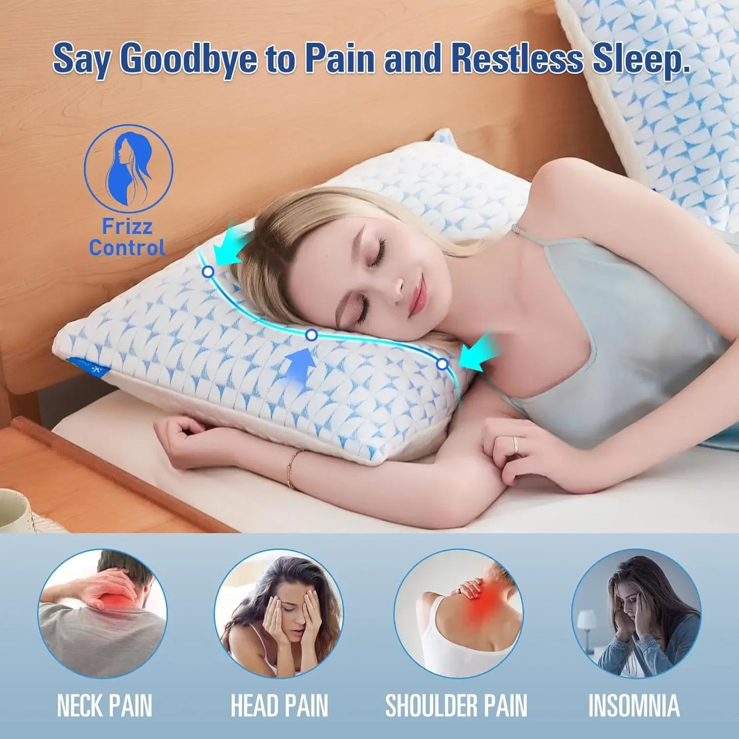 NONECN Shredded Memory Foam Pillows 2 Pack for Side Sleep