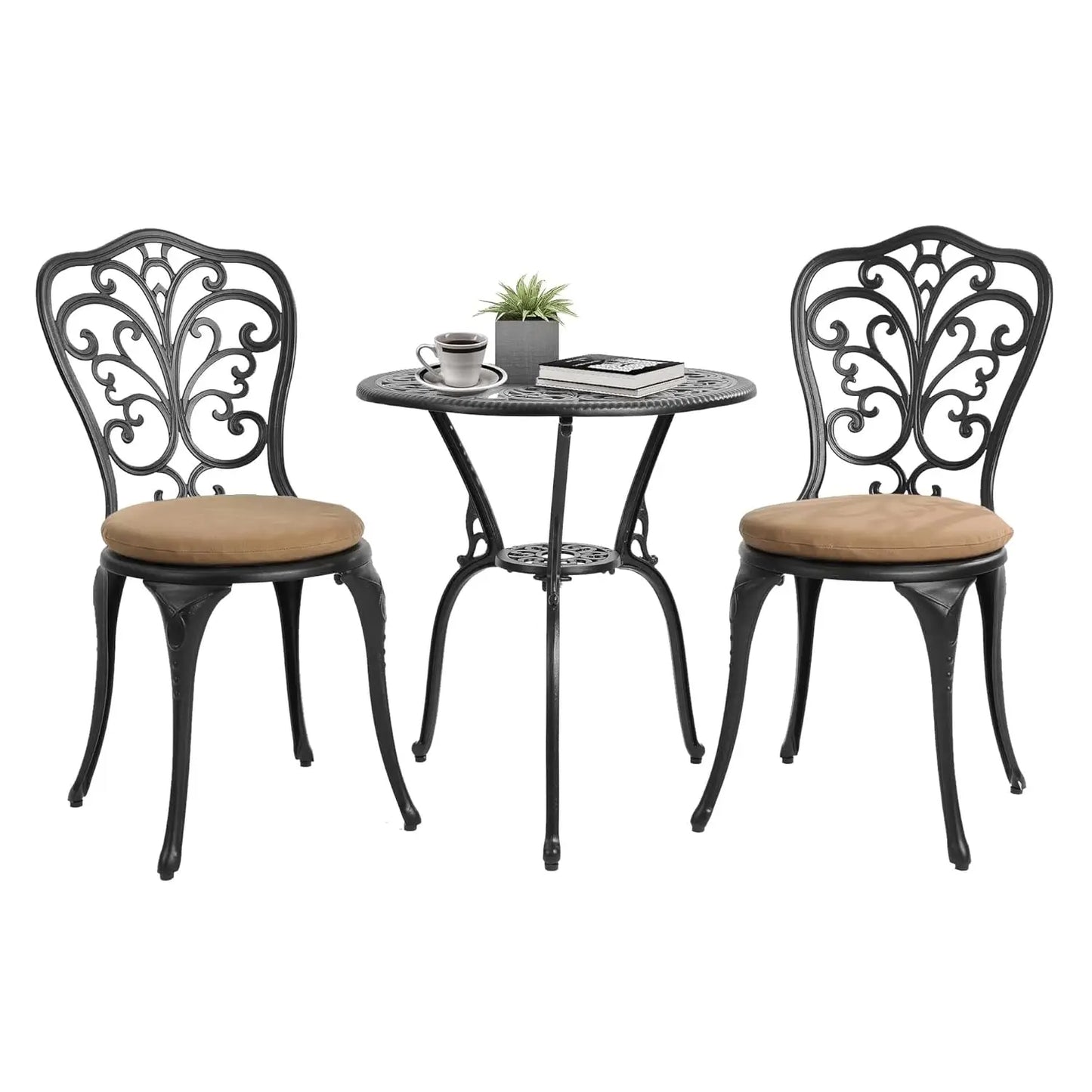 Bistro Table And Chairs Outdoor Patio Set Cast Aluminum Rose Pattern