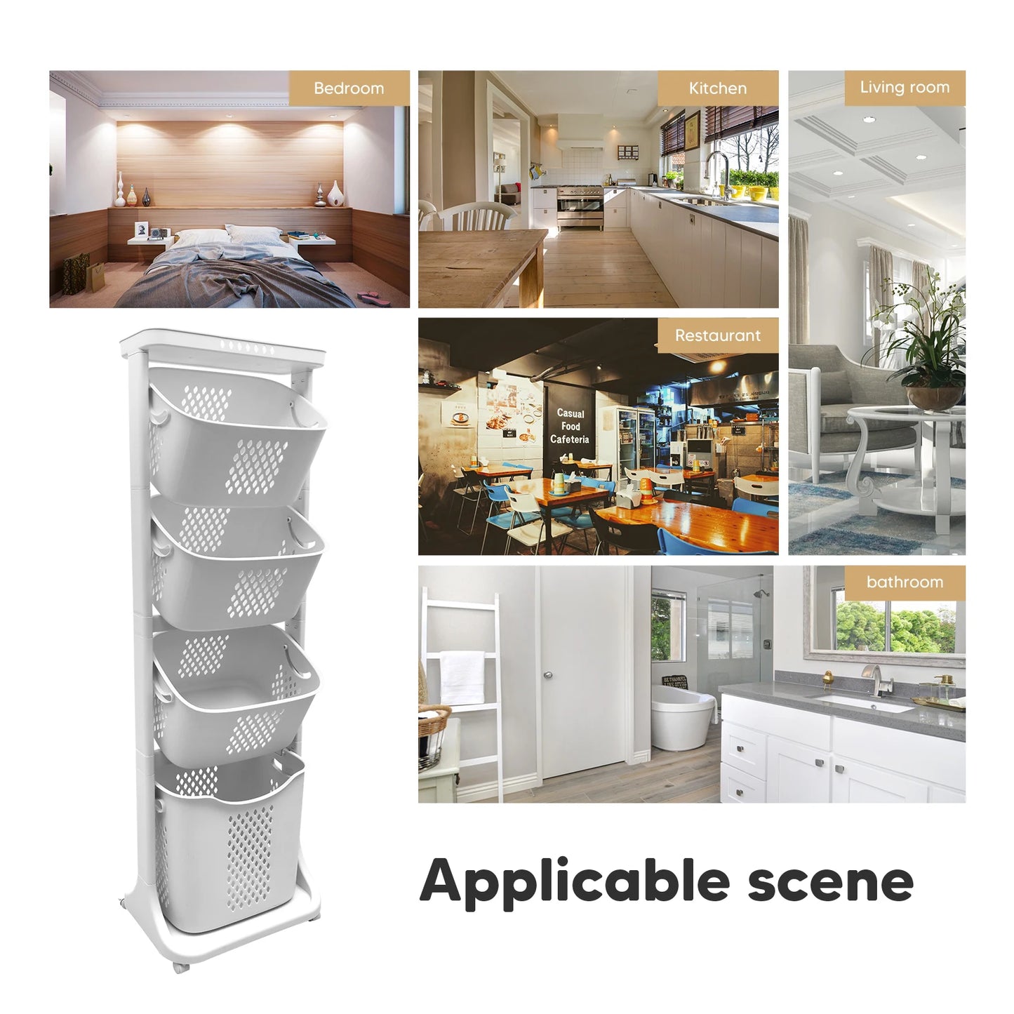 NONECN 2 To 4 Tier Laundry Cart Buckets And Wheels