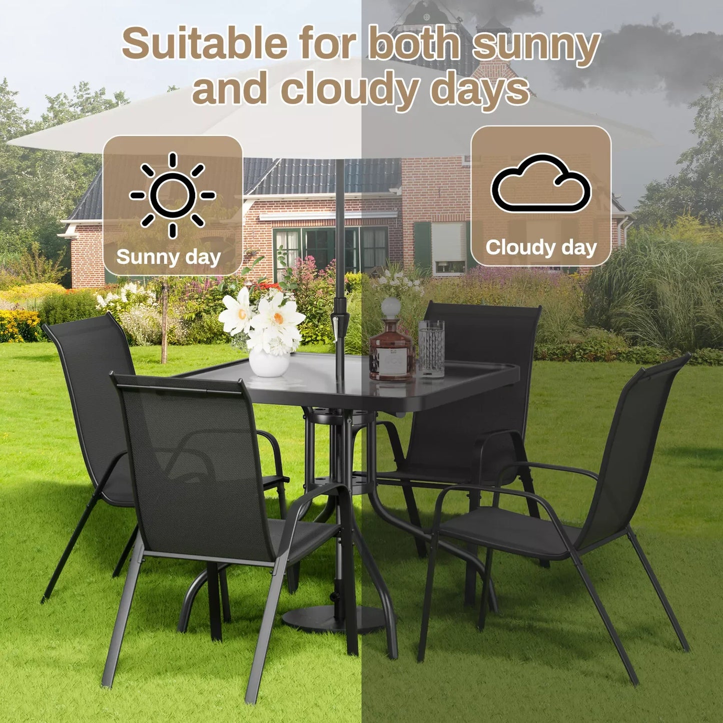 Patio Dining Set 5 Pieces Outdoor Metal Table With Textilene Chairs