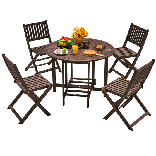 Acacia Wood Patio Dining Set Five Piece With Folding Chairs