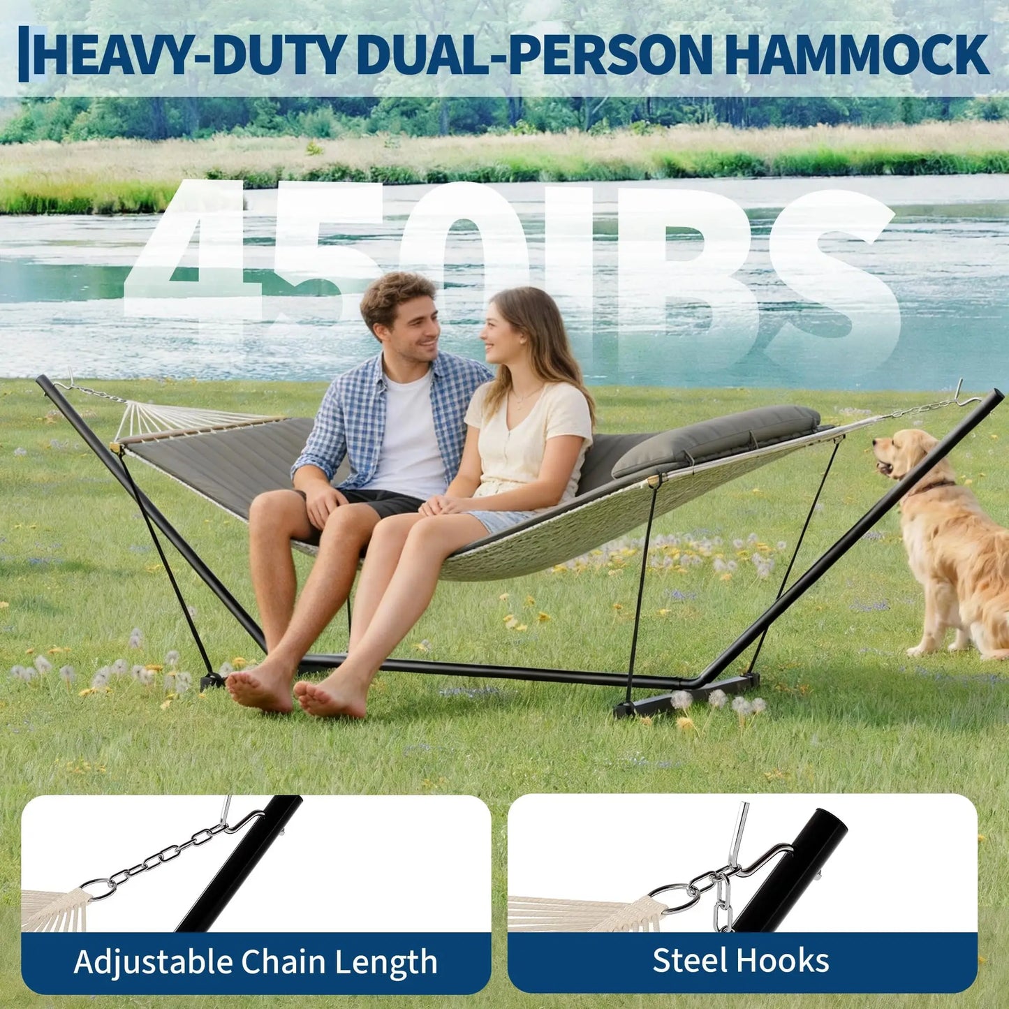 HiMISS Portable Double Hammock With Stand Two Person Outdoor