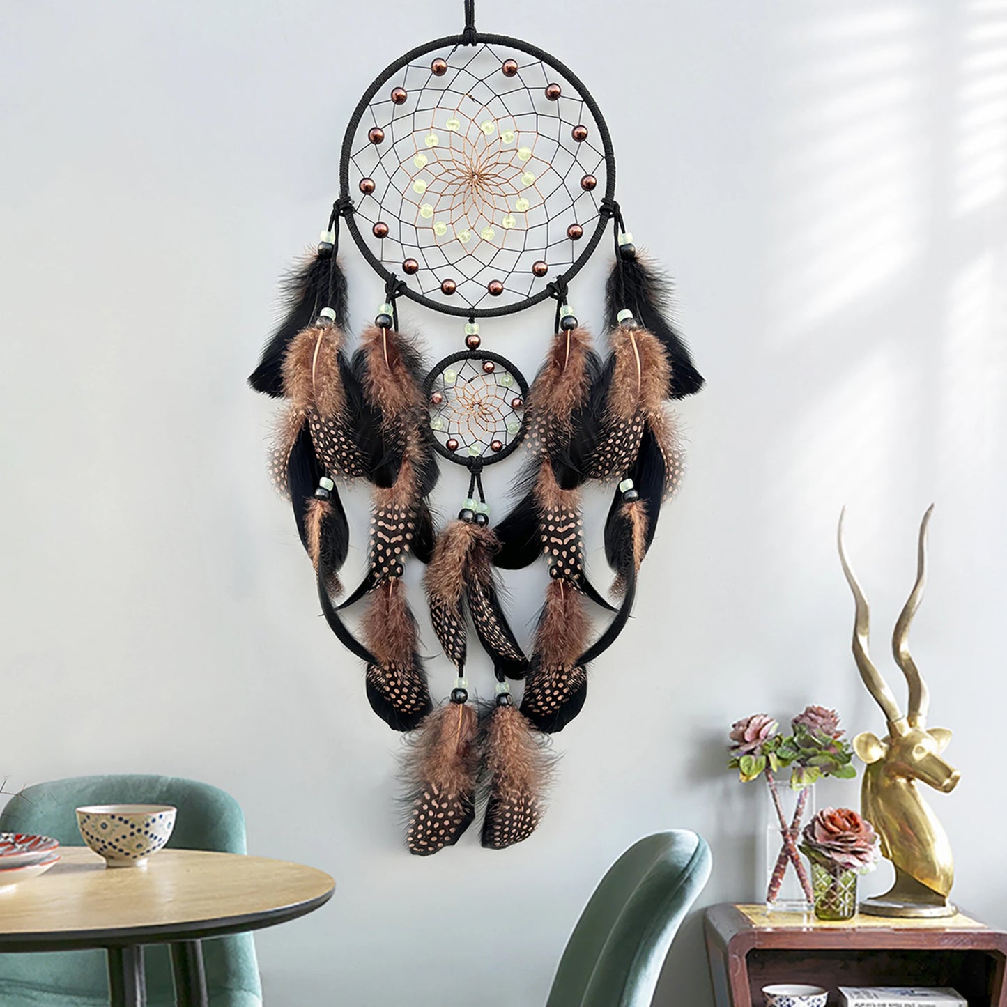 Handcrafted Dream Catcher Wall Hanging With Peacock Feathers And Beads